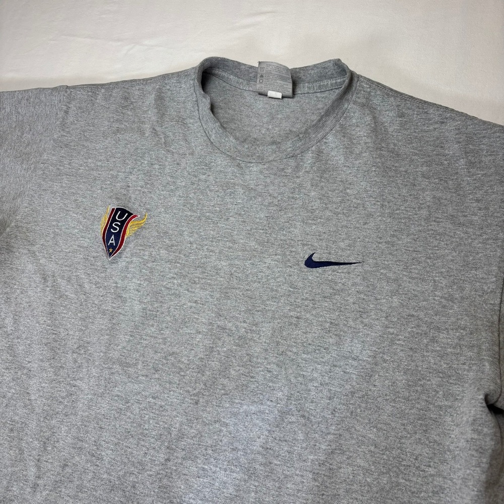 VTG Nike T-Shirt Mens Large Gray Tag USA Olympics Shield Swoosh 90s Athletic Tee